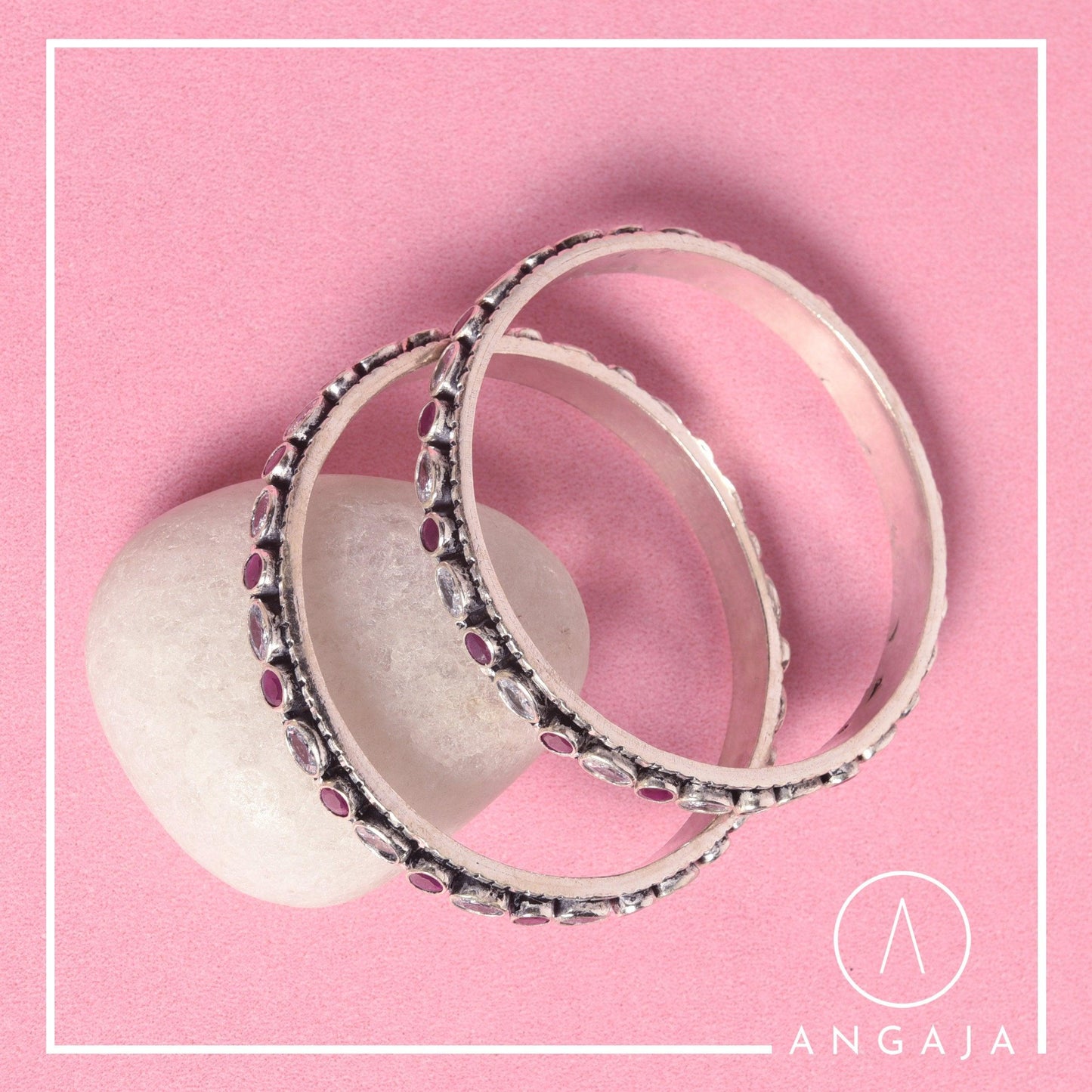 Cut Stone Bangles - Angaja Silver