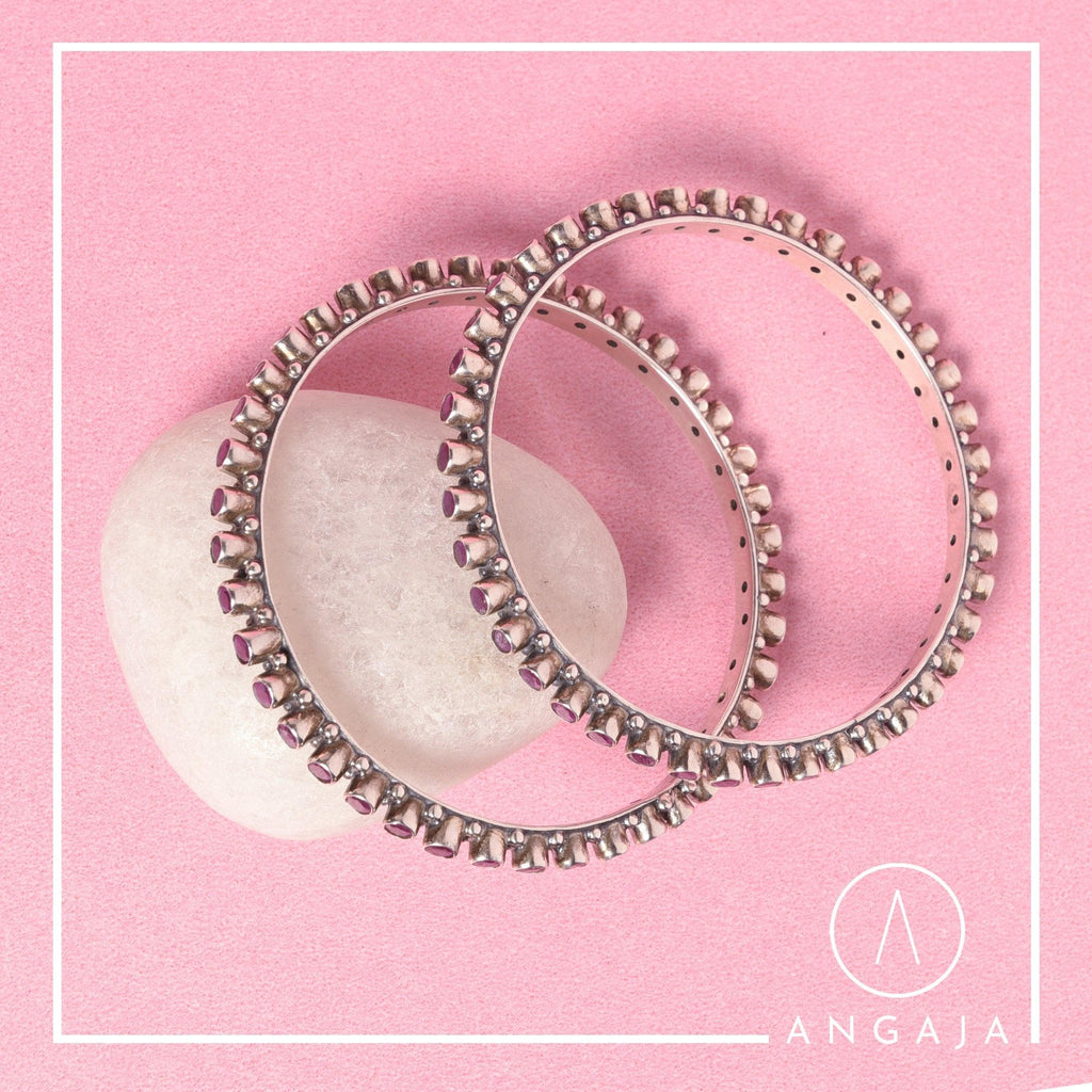 Cut Stone Bangles - Angaja Silver