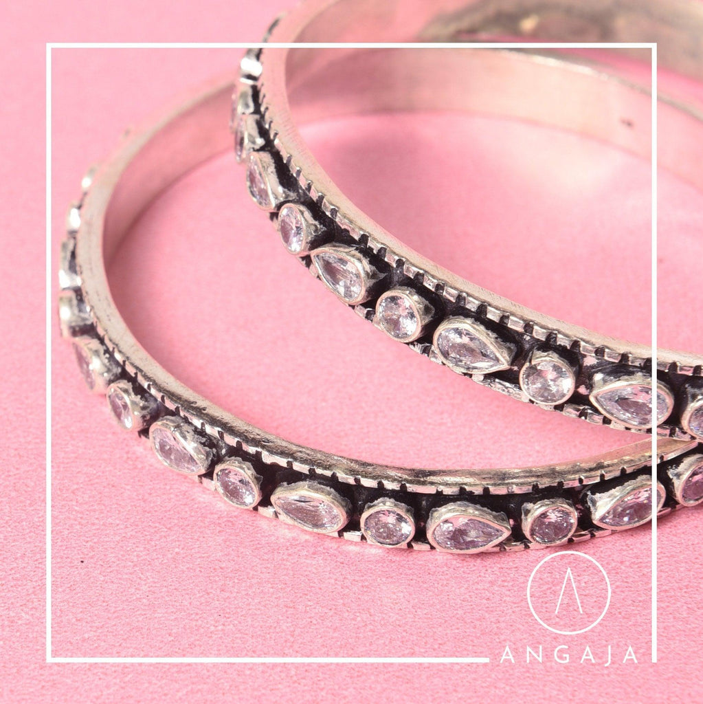 Cut Stone Bangles - Angaja Silver