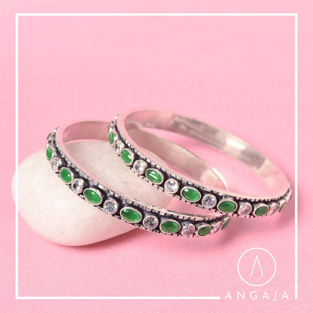 Cut Stone Bangles - Angaja Silver