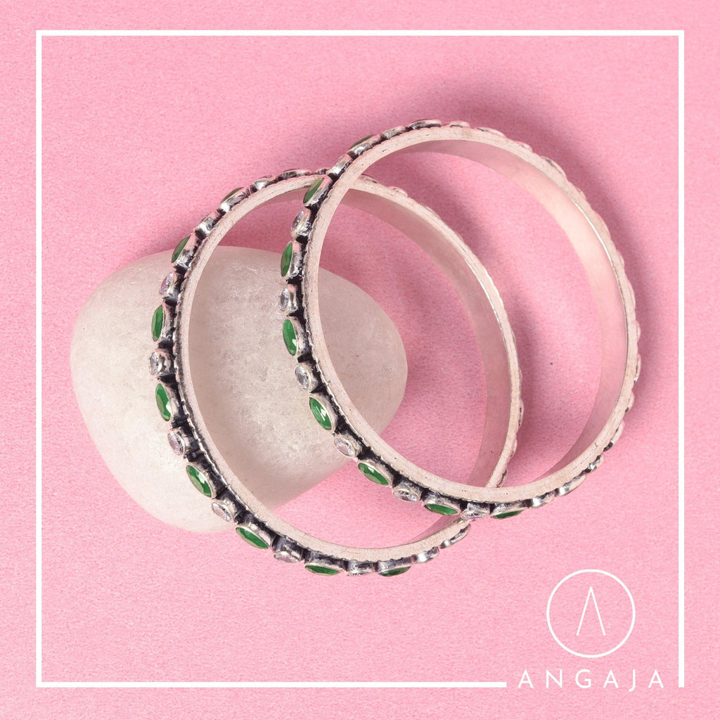 Cut Stone Bangles - Angaja Silver