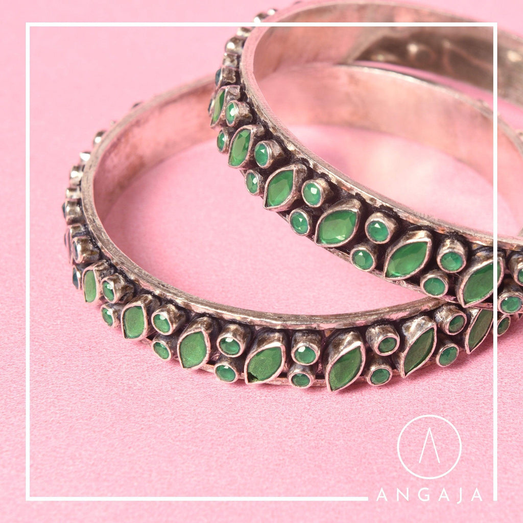 Cut Stone Bangles - Angaja Silver