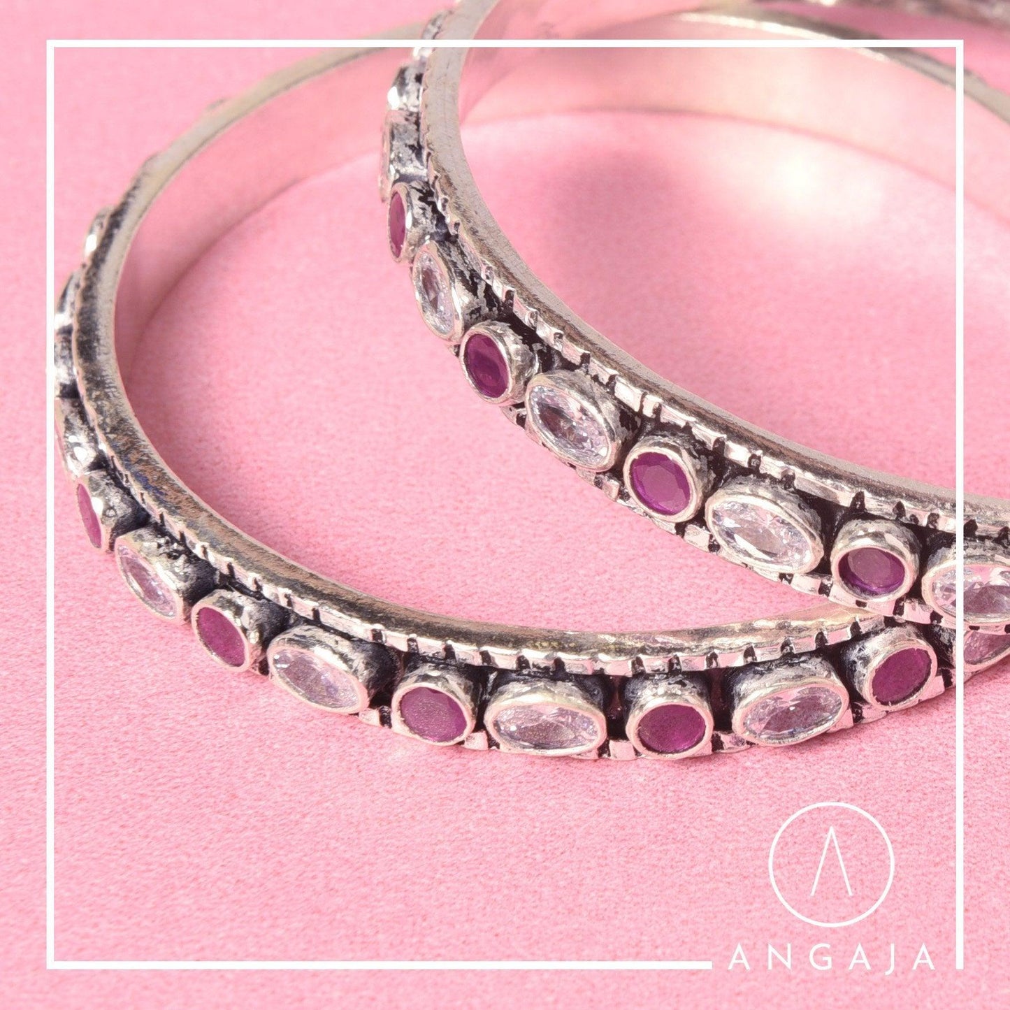 Cut Stone Bangles - Angaja Silver