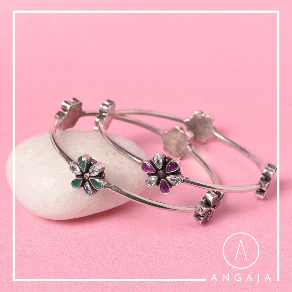 Cut Stone Bangles - Angaja Silver