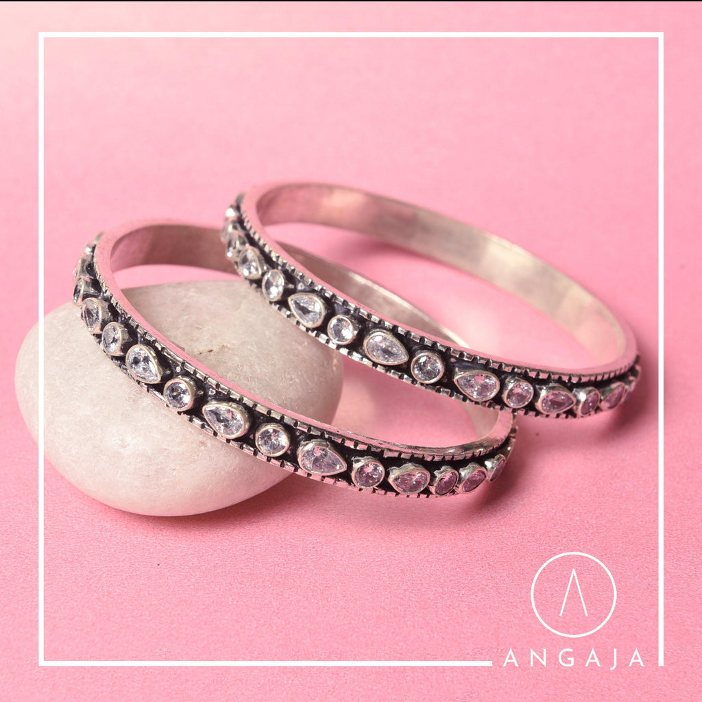 Cut Stone Bangles - Angaja Silver