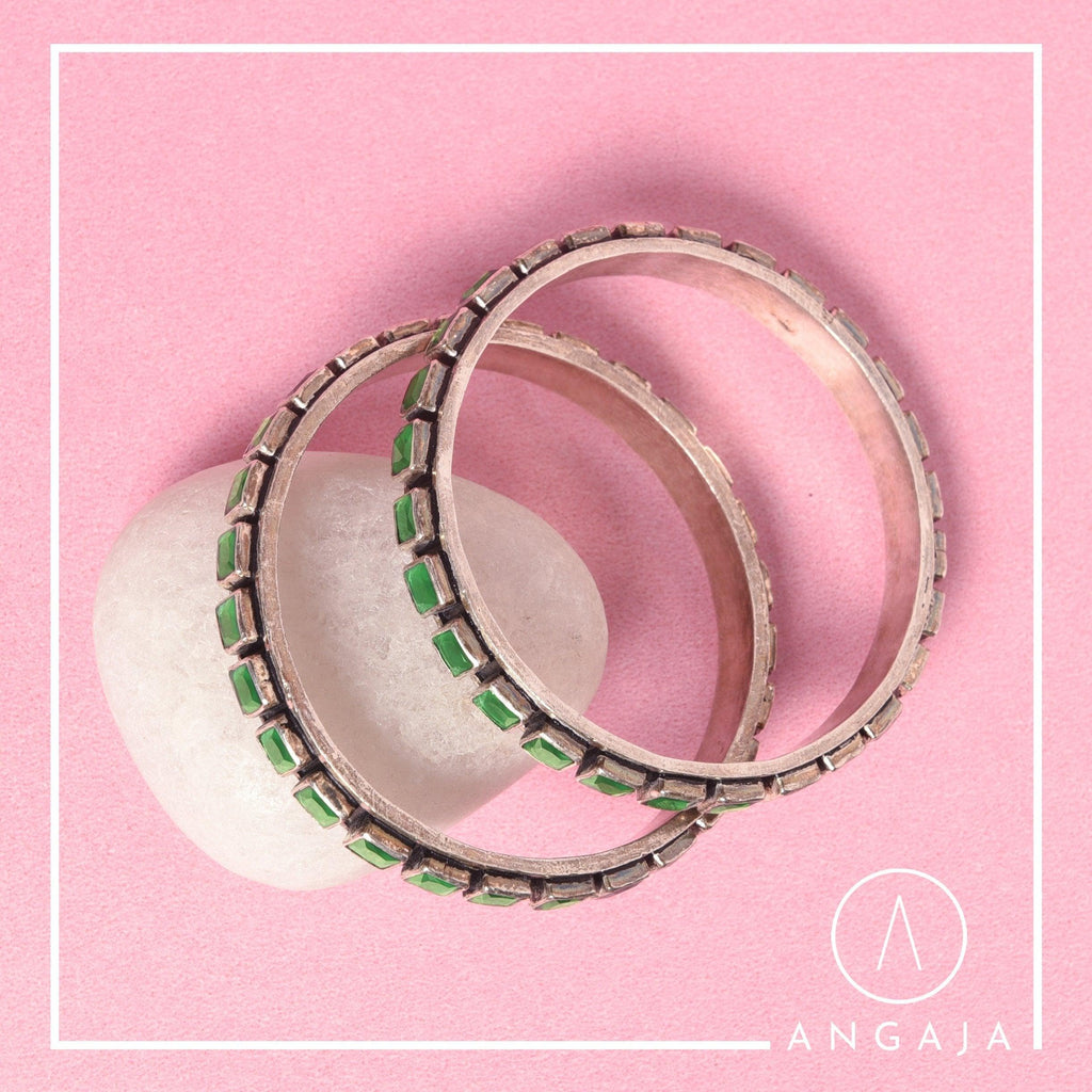 Cut Stone Bangles - Angaja Silver