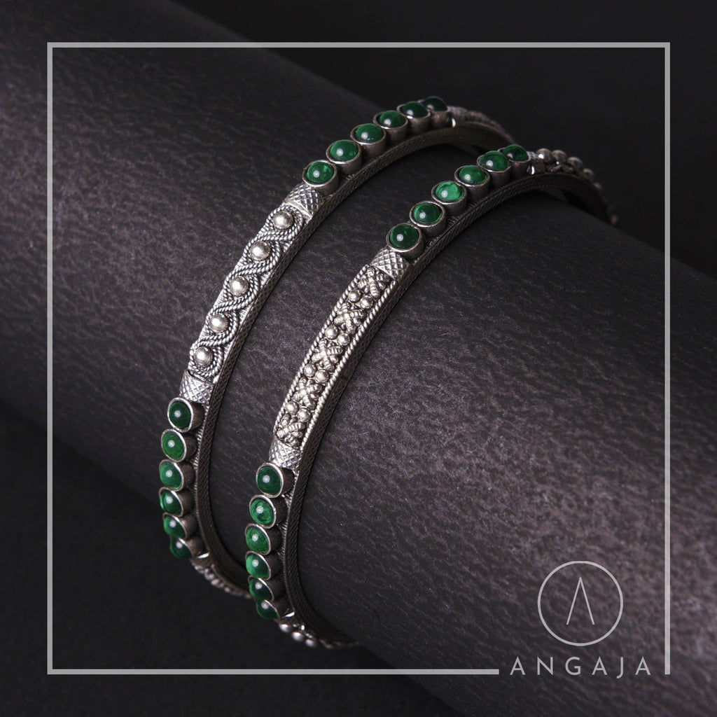 Cut Stone Bangles - Angaja Silver