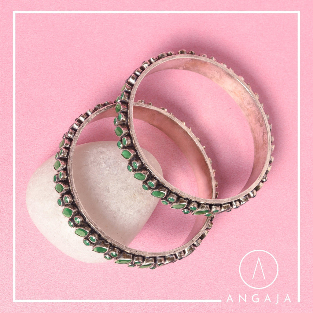 Cut Stone Bangles - Angaja Silver