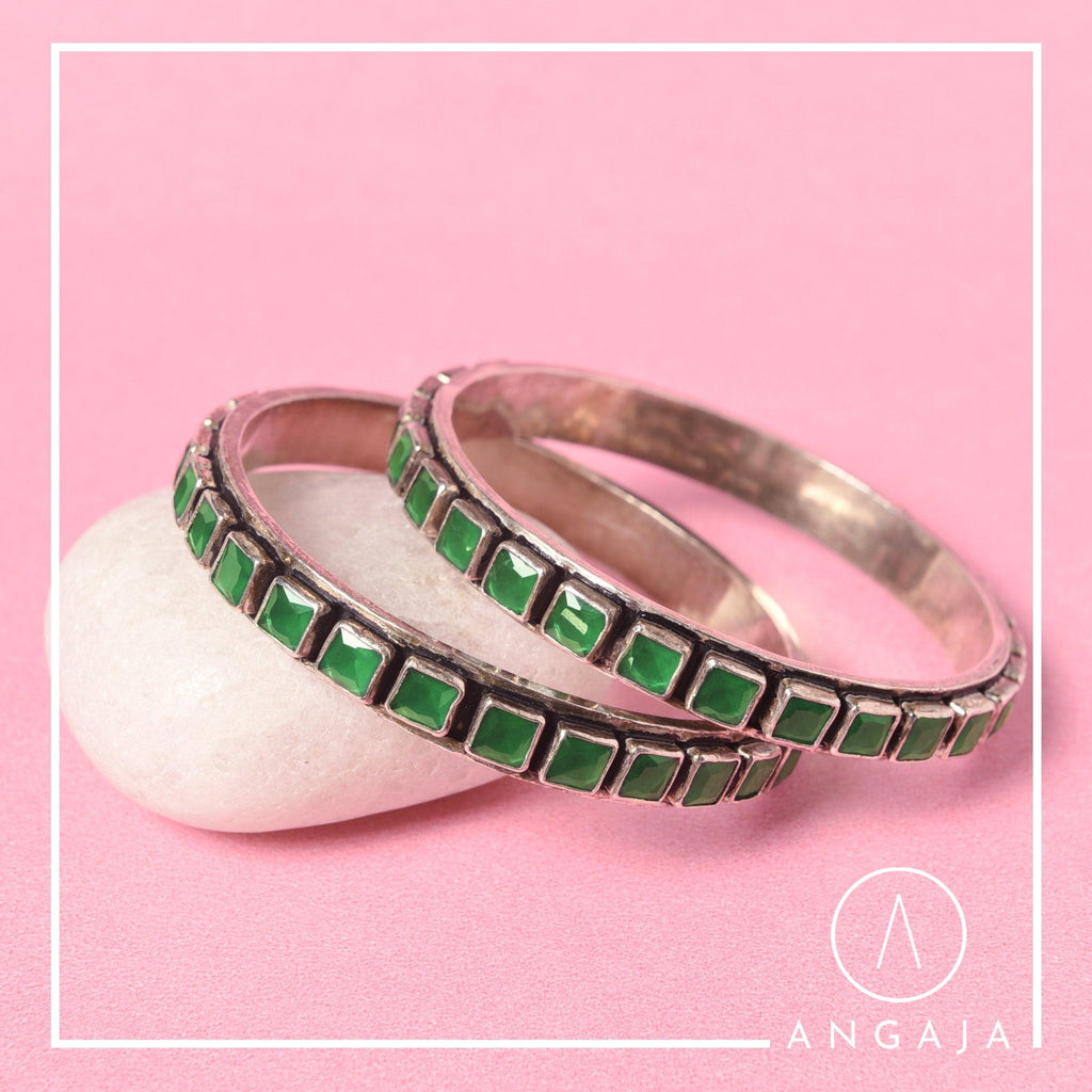 Cut Stone Bangles - Angaja Silver