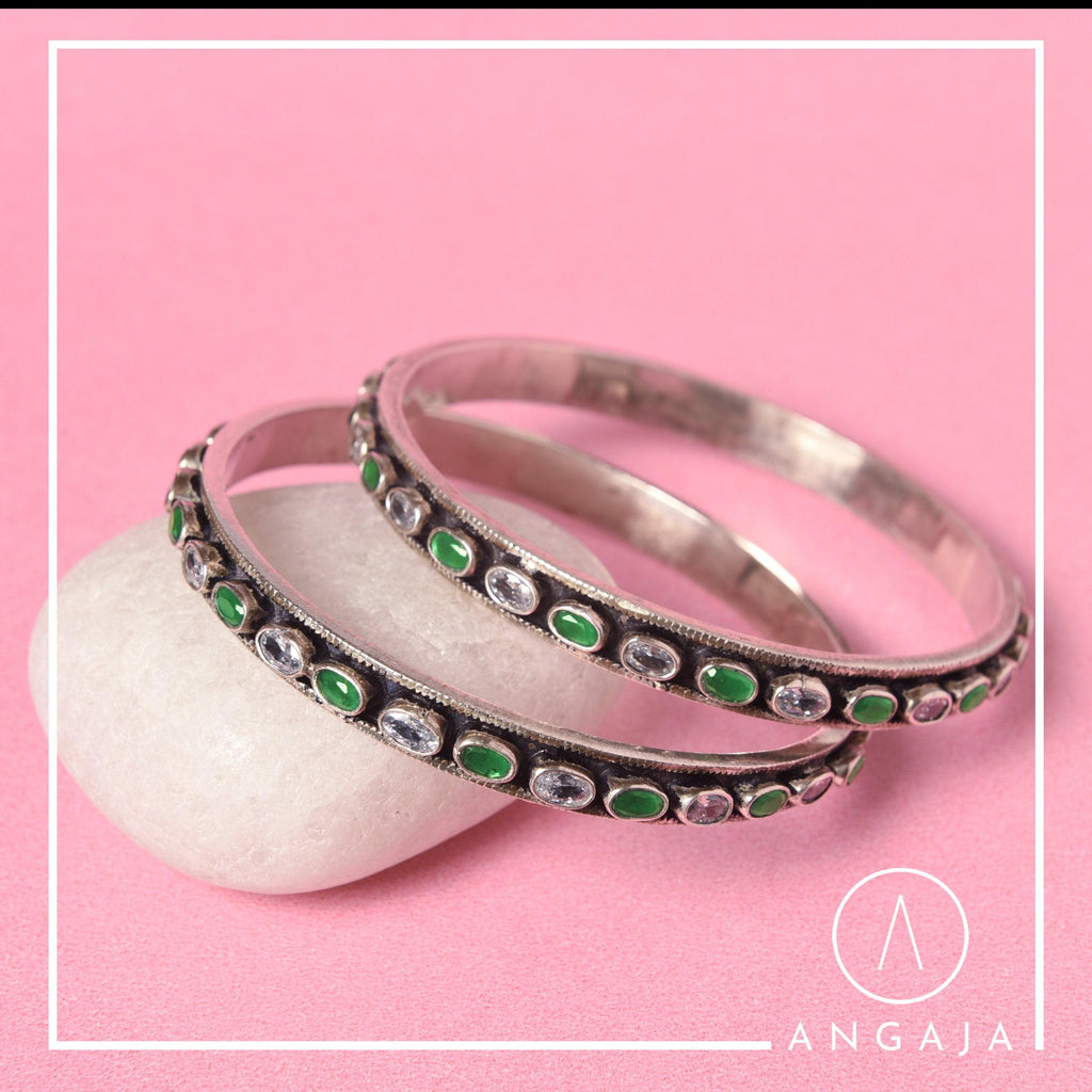 Cut Stone Bangles - Angaja Silver