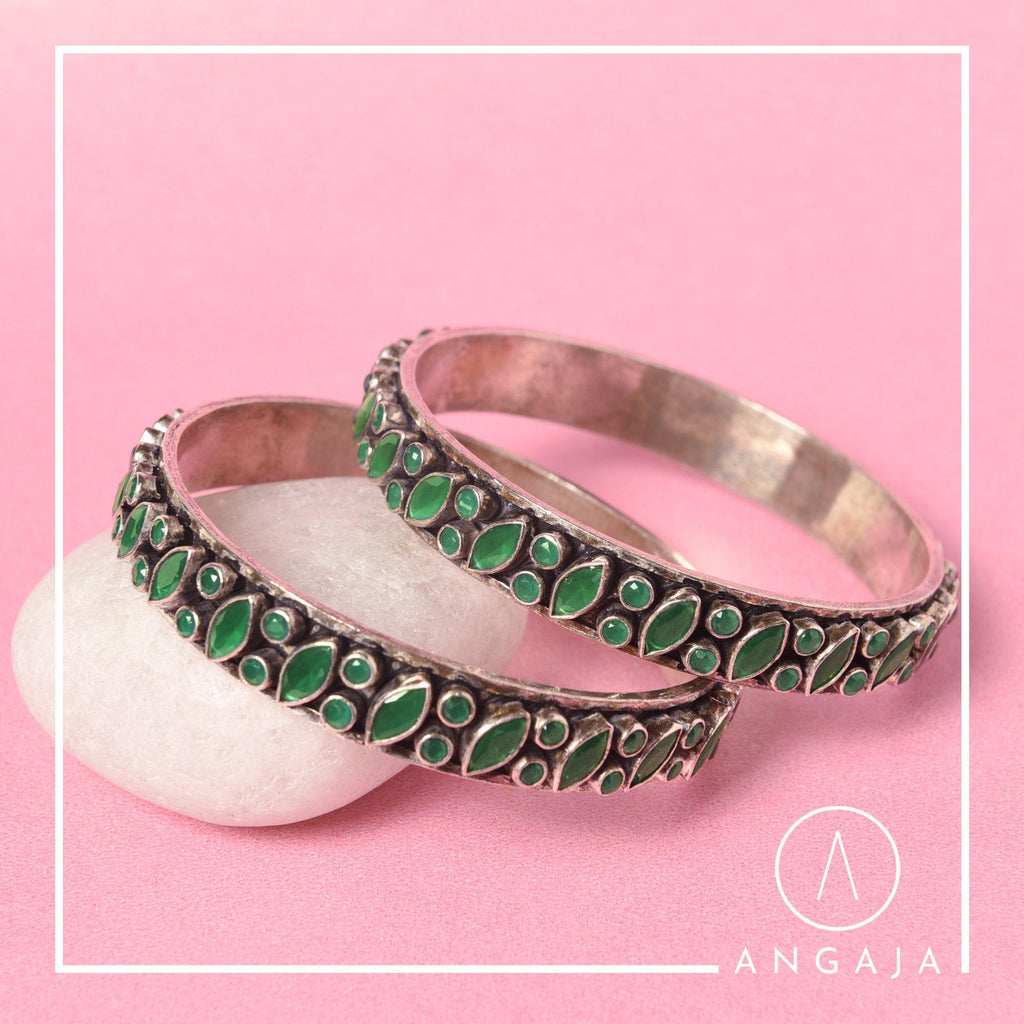 Cut Stone Bangles - Angaja Silver