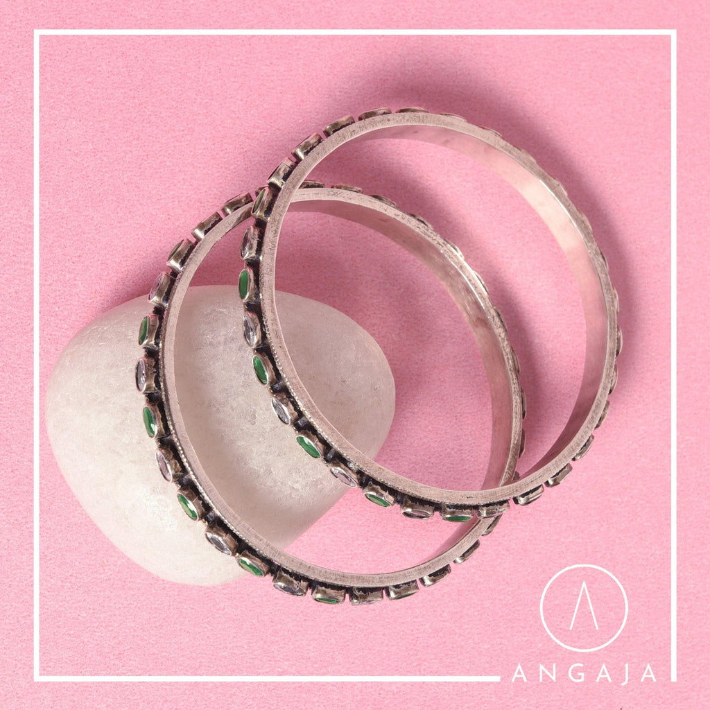 Cut Stone Bangles - Angaja Silver