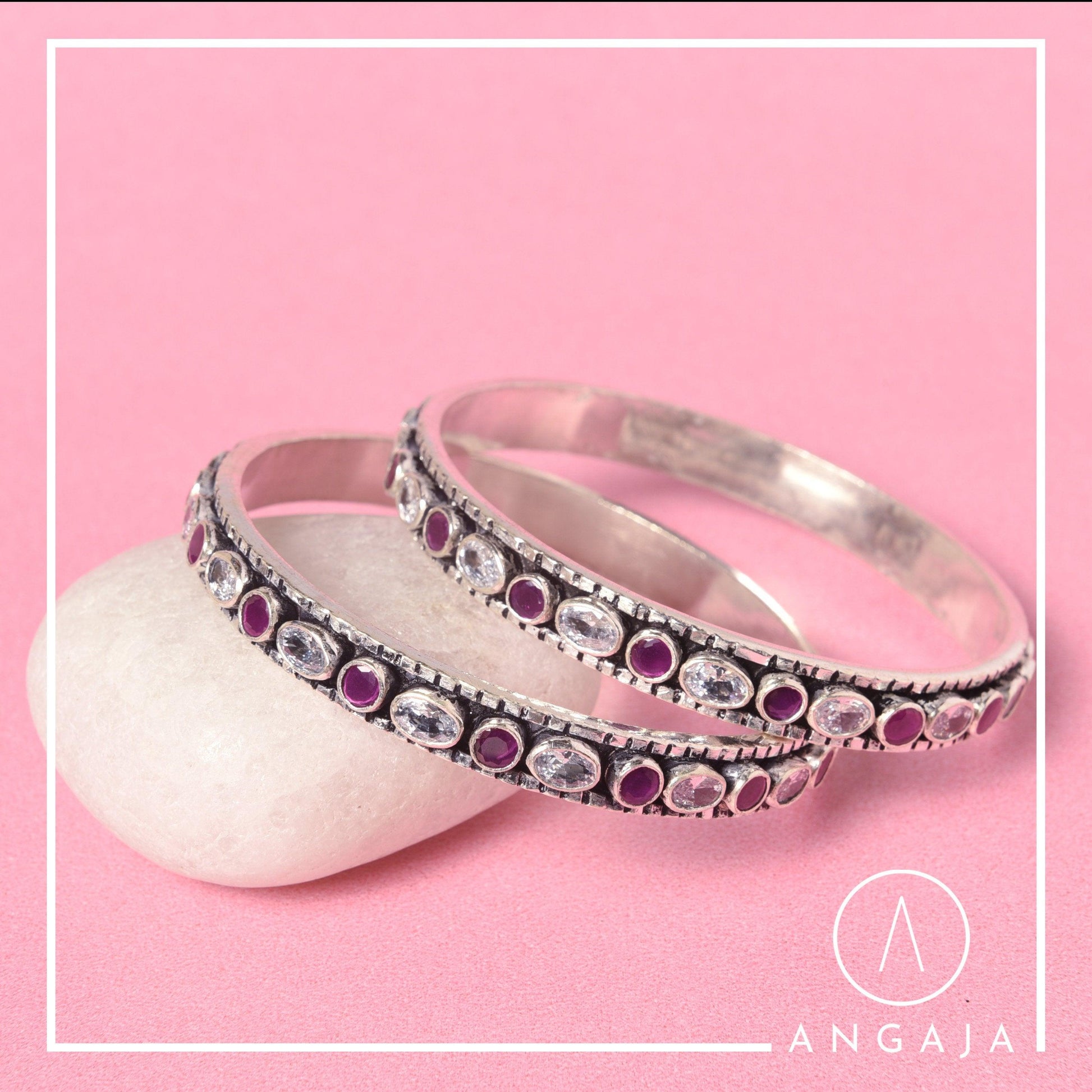 Cut Stone Bangles - Angaja Silver