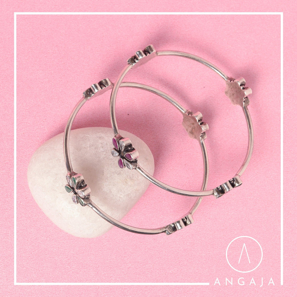 Cut Stone Bangles - Angaja Silver