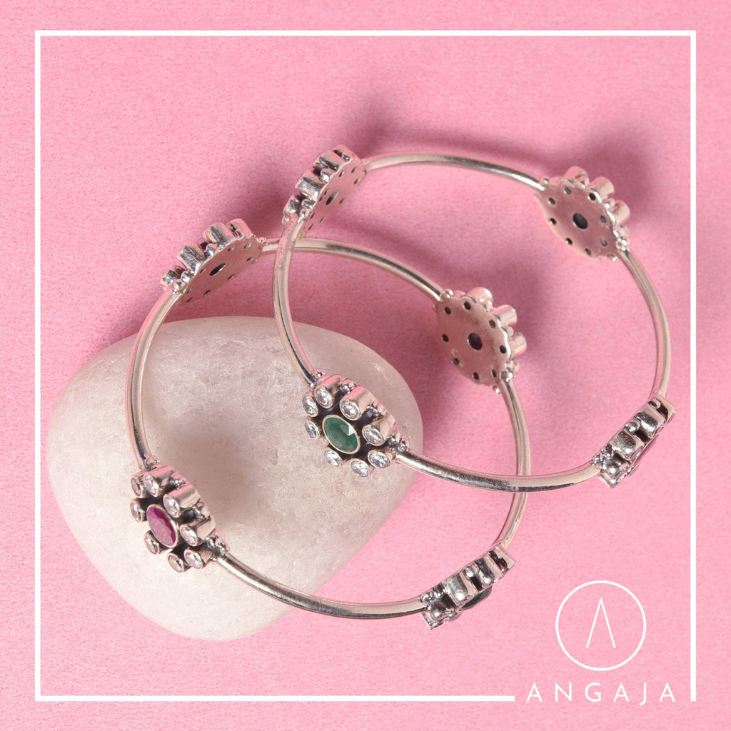 Cut Stone Bangles - Angaja Silver