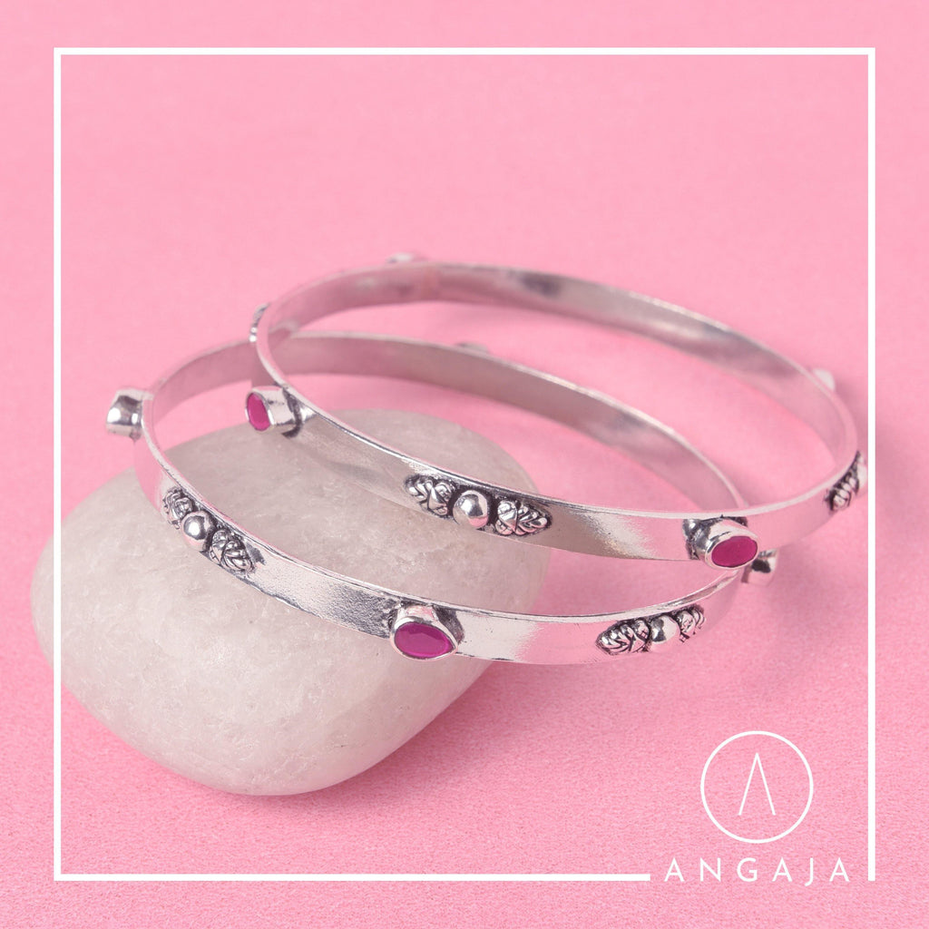 Cut Stone Bangles - Angaja Silver