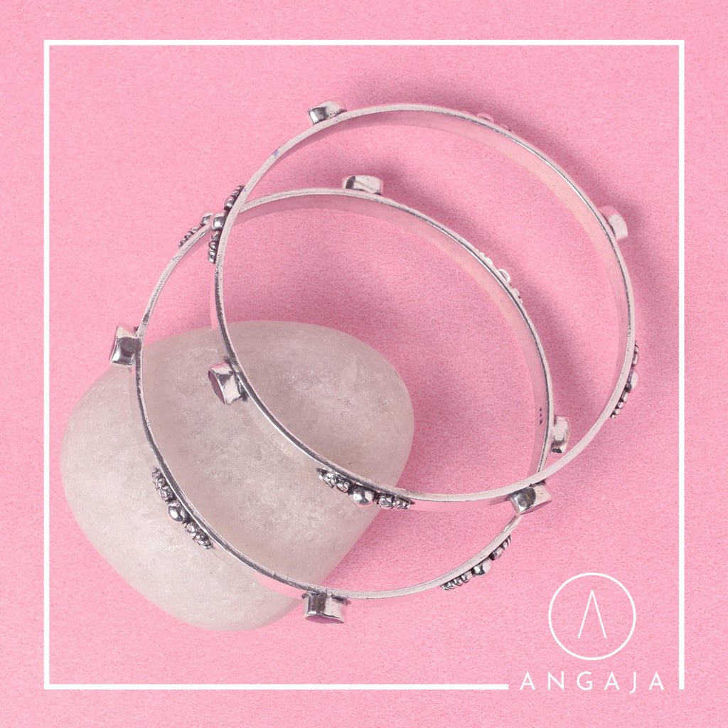 Cut Stone Bangles - Angaja Silver