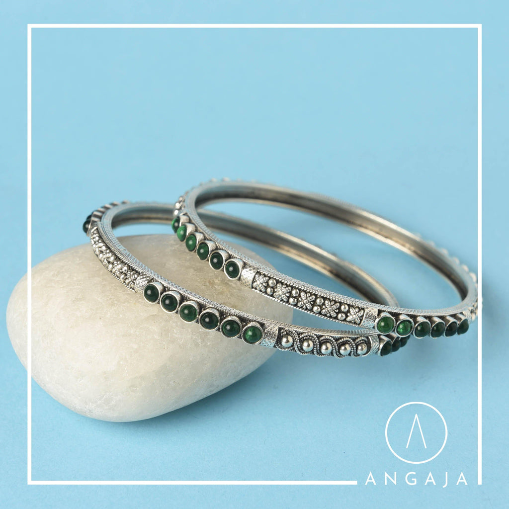 Cut Stone Bangles - Angaja Silver