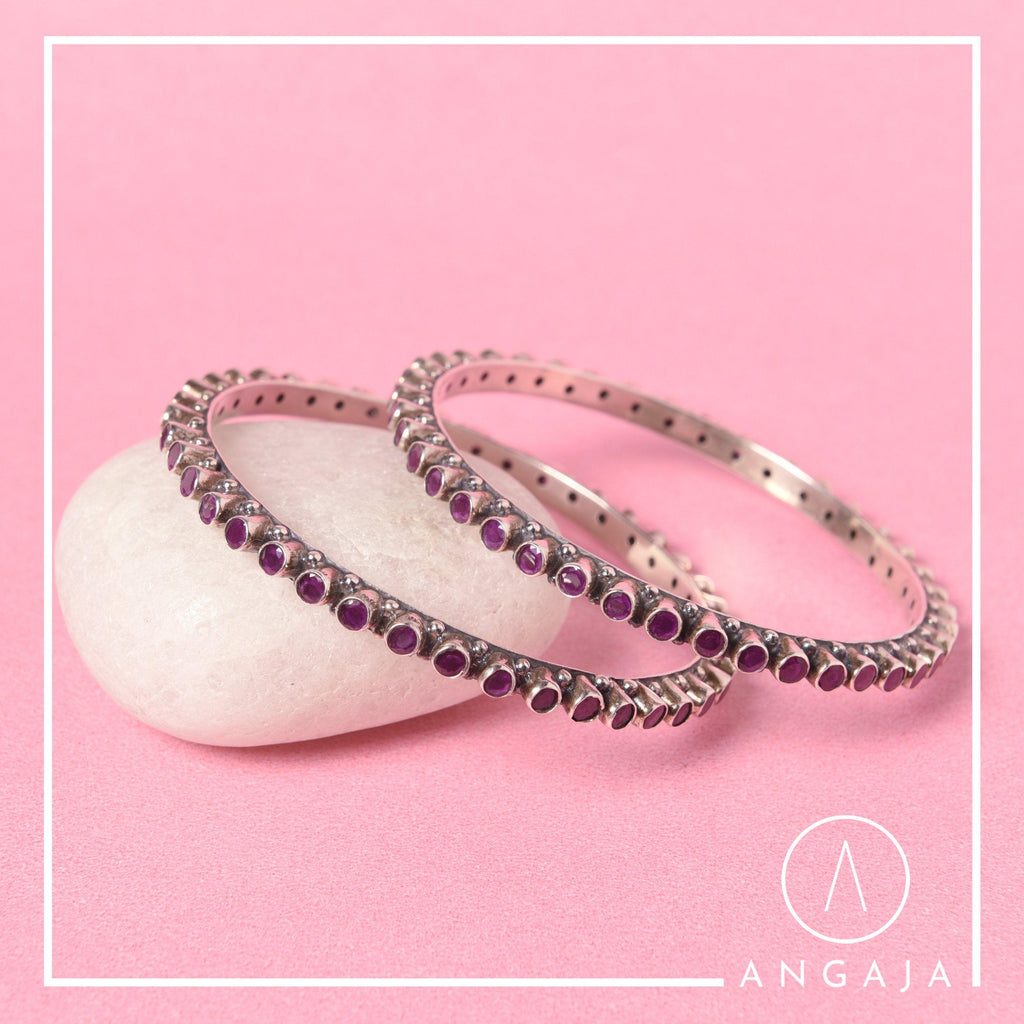 Cut Stone Bangles - Angaja Silver