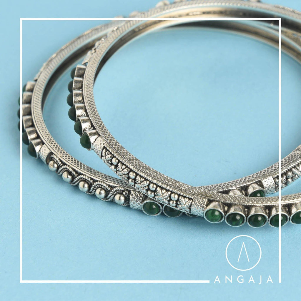 Cut Stone Bangles - Angaja Silver