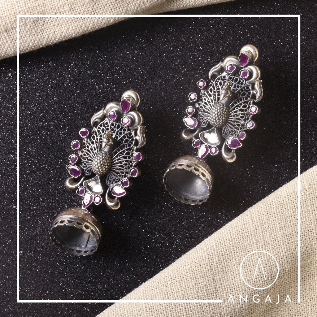 Cut Stone Earrings - Angaja Silver