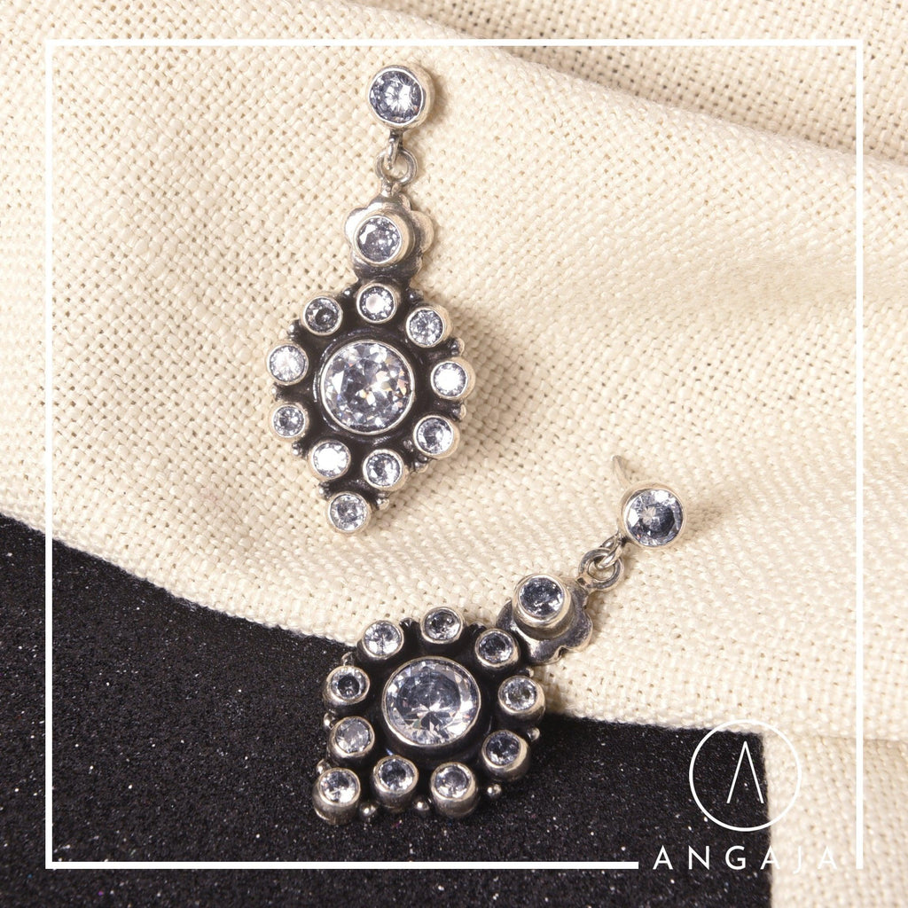 Cut Stone Earrings - Angaja Silver