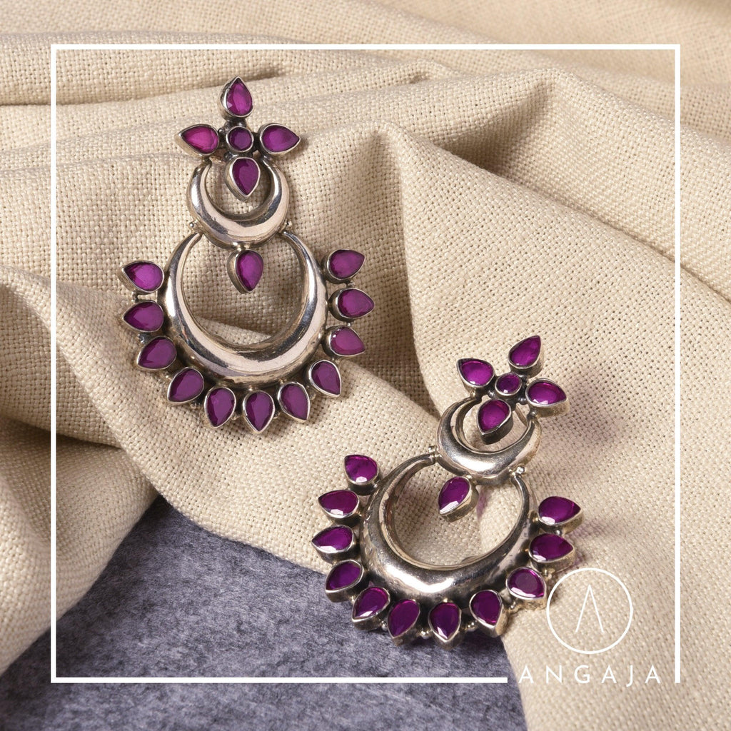 Cut Stone Earrings - Angaja Silver