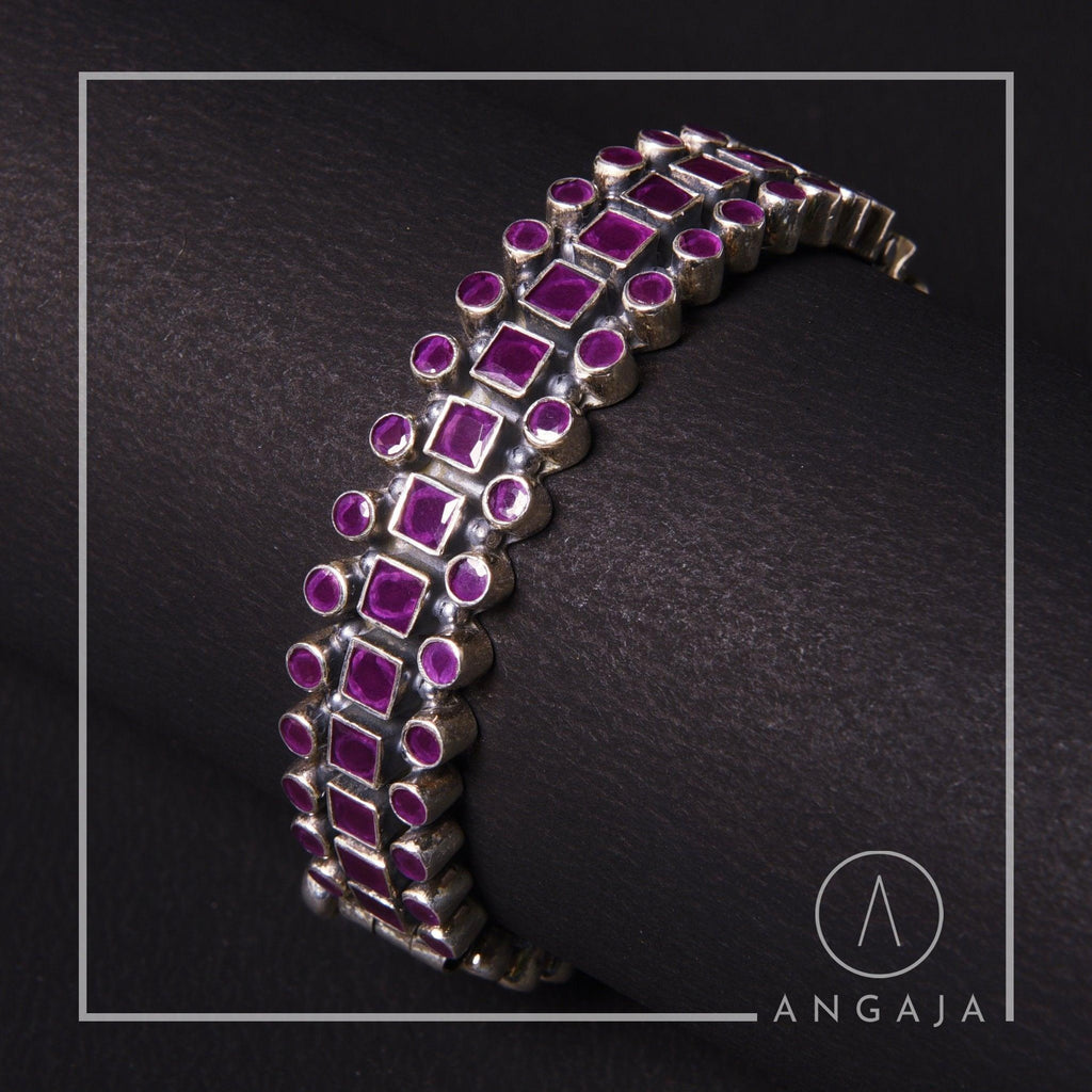 Cut Stone Kada - Angaja Silver