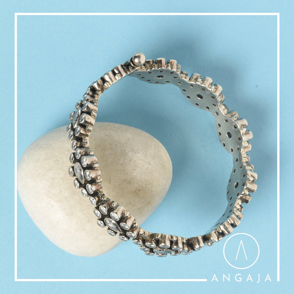 Cut Stone Kada - Angaja Silver