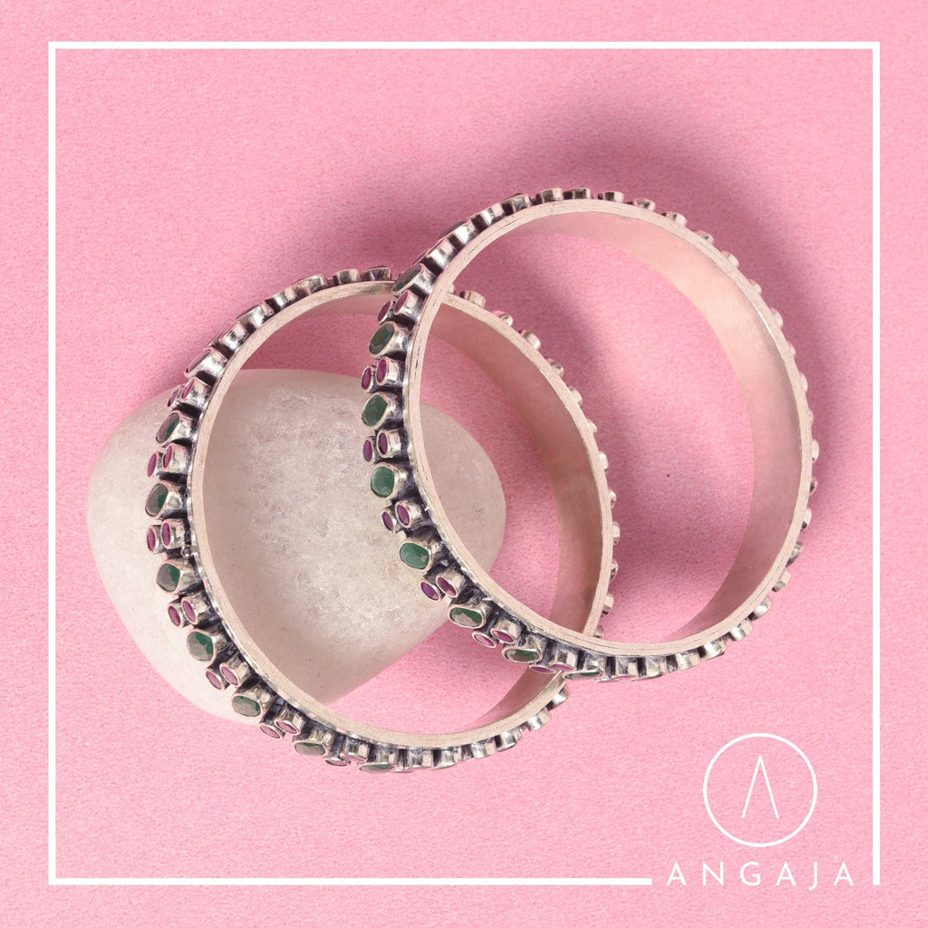 Cut Stone Kada - Angaja Silver