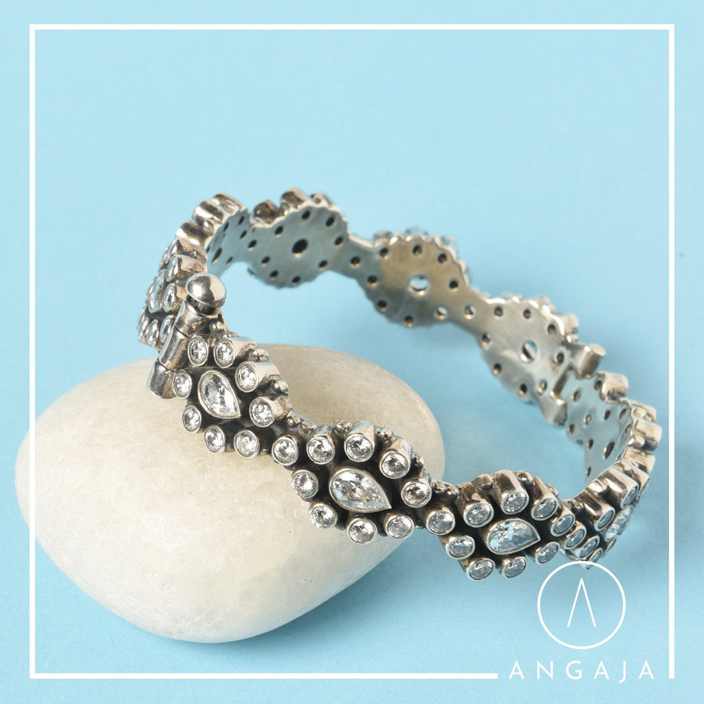 Cut Stone Kada - Angaja Silver