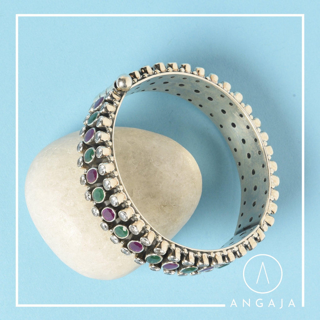 Cut Stone Kada - Angaja Silver