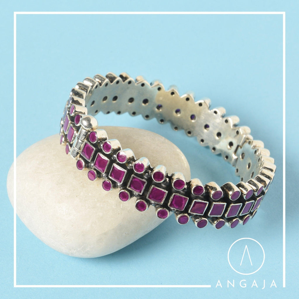 Cut Stone Kada - Angaja Silver