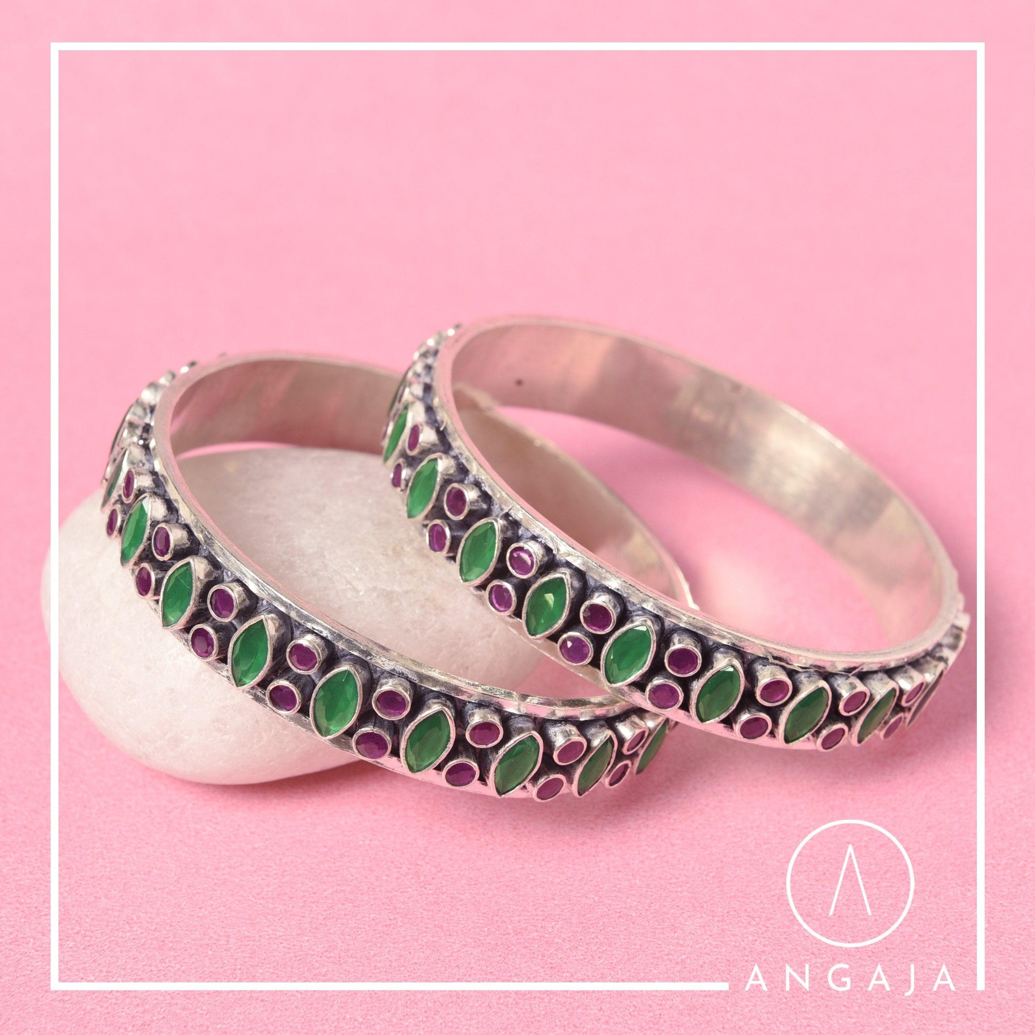 Cut Stone Kada pair – Angaja Silver1