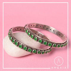Cut Stone Silver Bangles