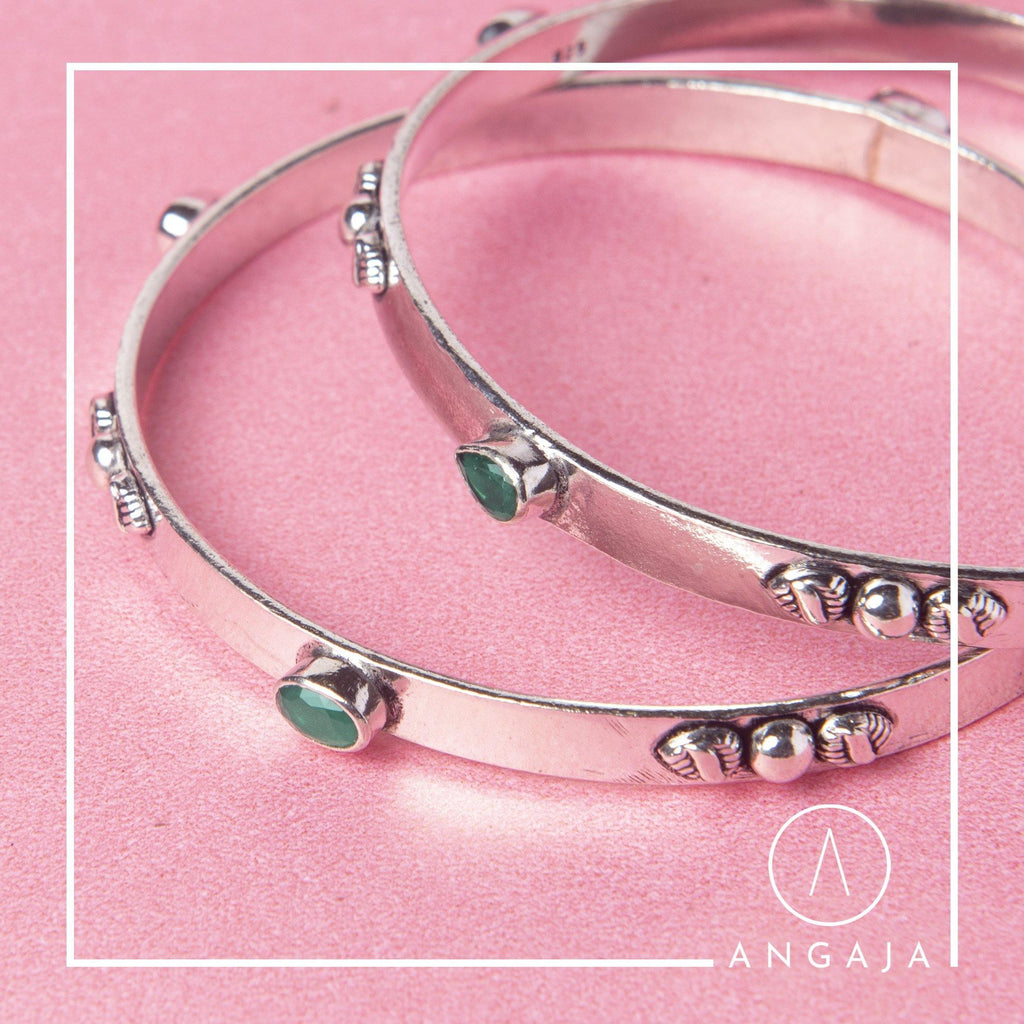 Cut Stone Silver Bangle - Angaja Silver