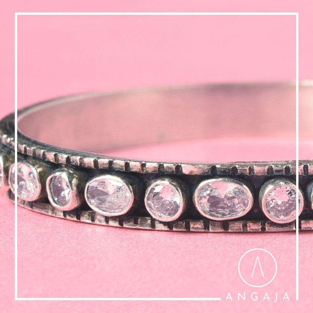 Cut Stone Silver Bangle - Angaja Silver