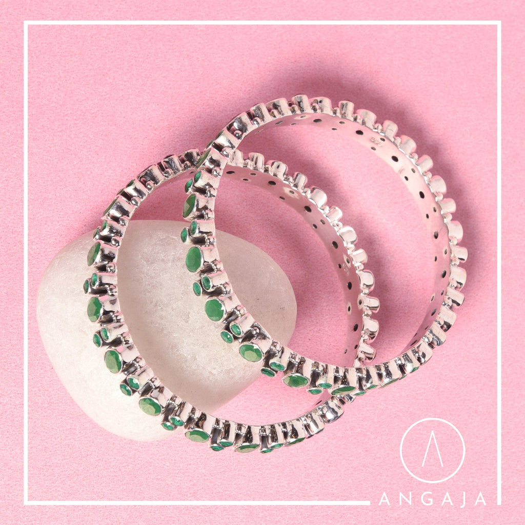 Cut Stone Silver Bangle - Angaja Silver