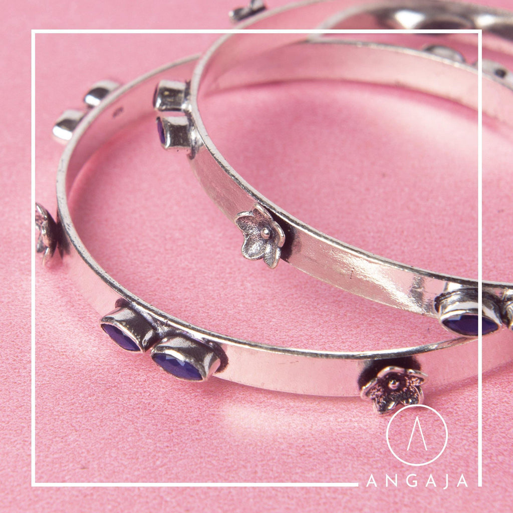 Cut Stone Silver Bangle - Angaja Silver