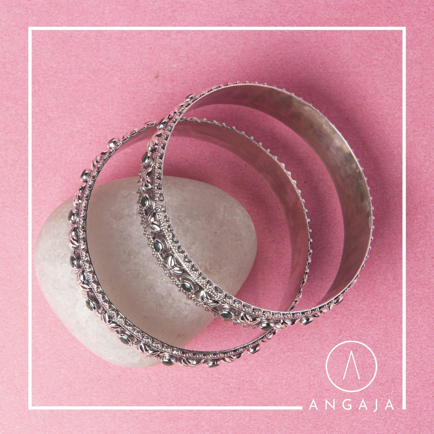 Cut Stone Silver Bangle - Angaja Silver