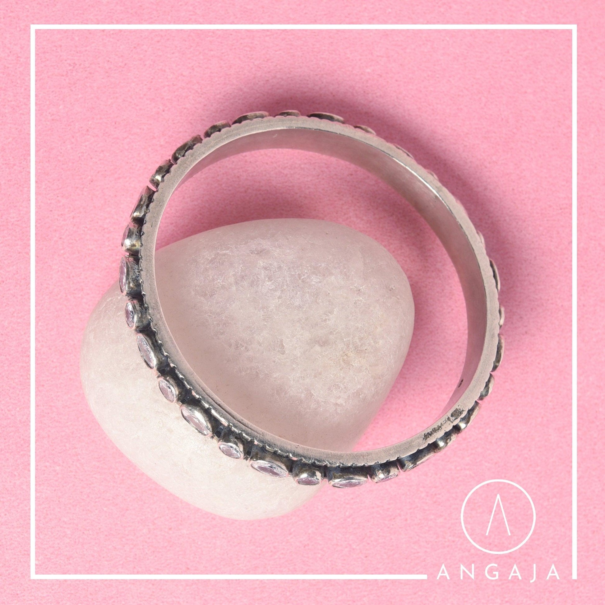 Cut Stone Silver Bangle - Angaja Silver