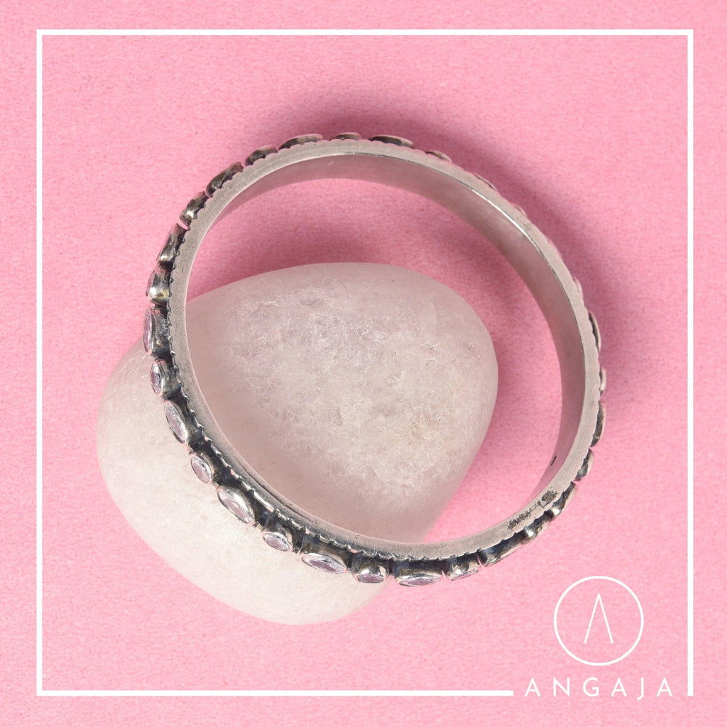 Cut Stone Silver Bangle - Angaja Silver