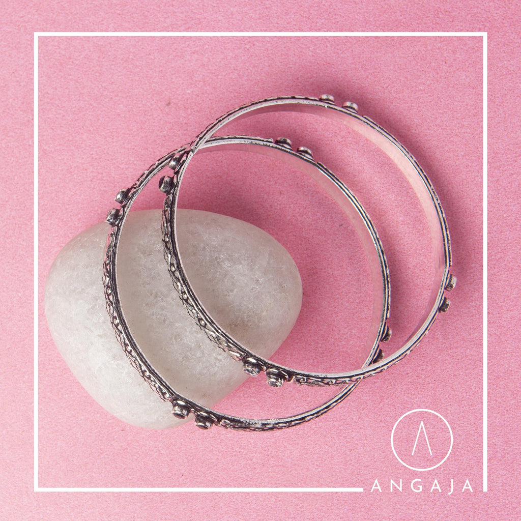 Cut Stone Silver Bangle - Angaja Silver