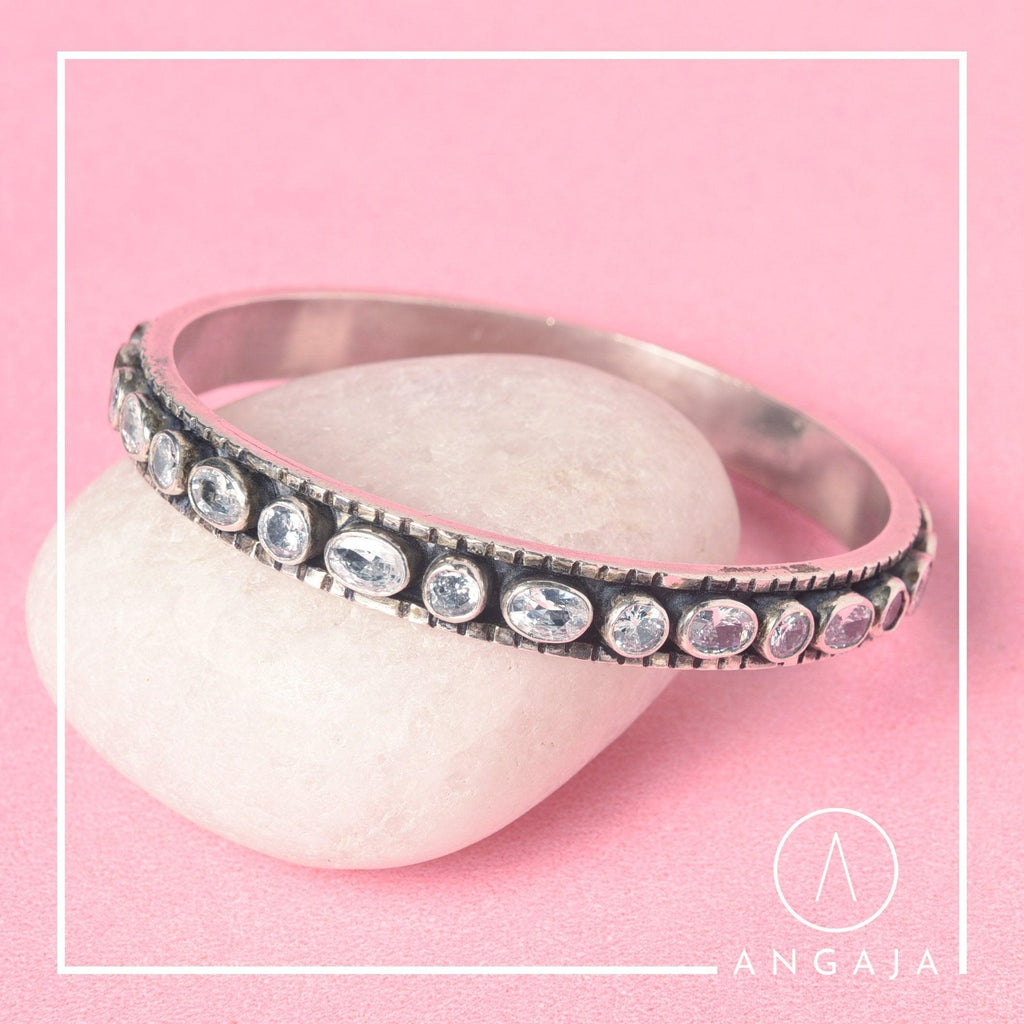 Cut Stone Silver Bangle - Angaja Silver