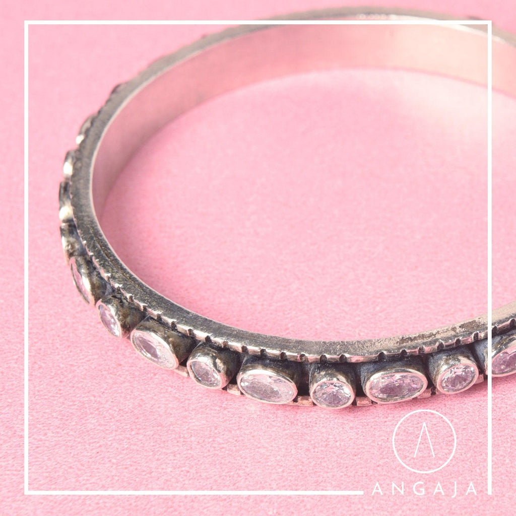 Cut Stone Silver Bangle - Angaja Silver