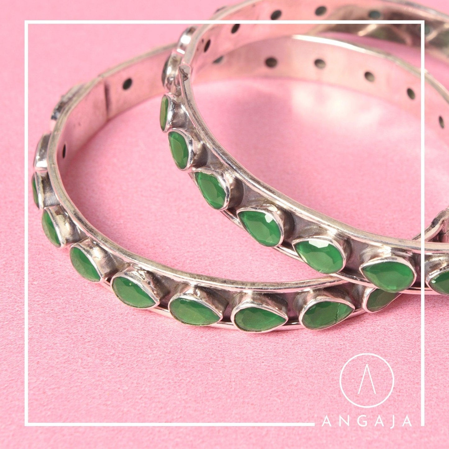 Cut Stone Silver Bangles - Angaja Silver