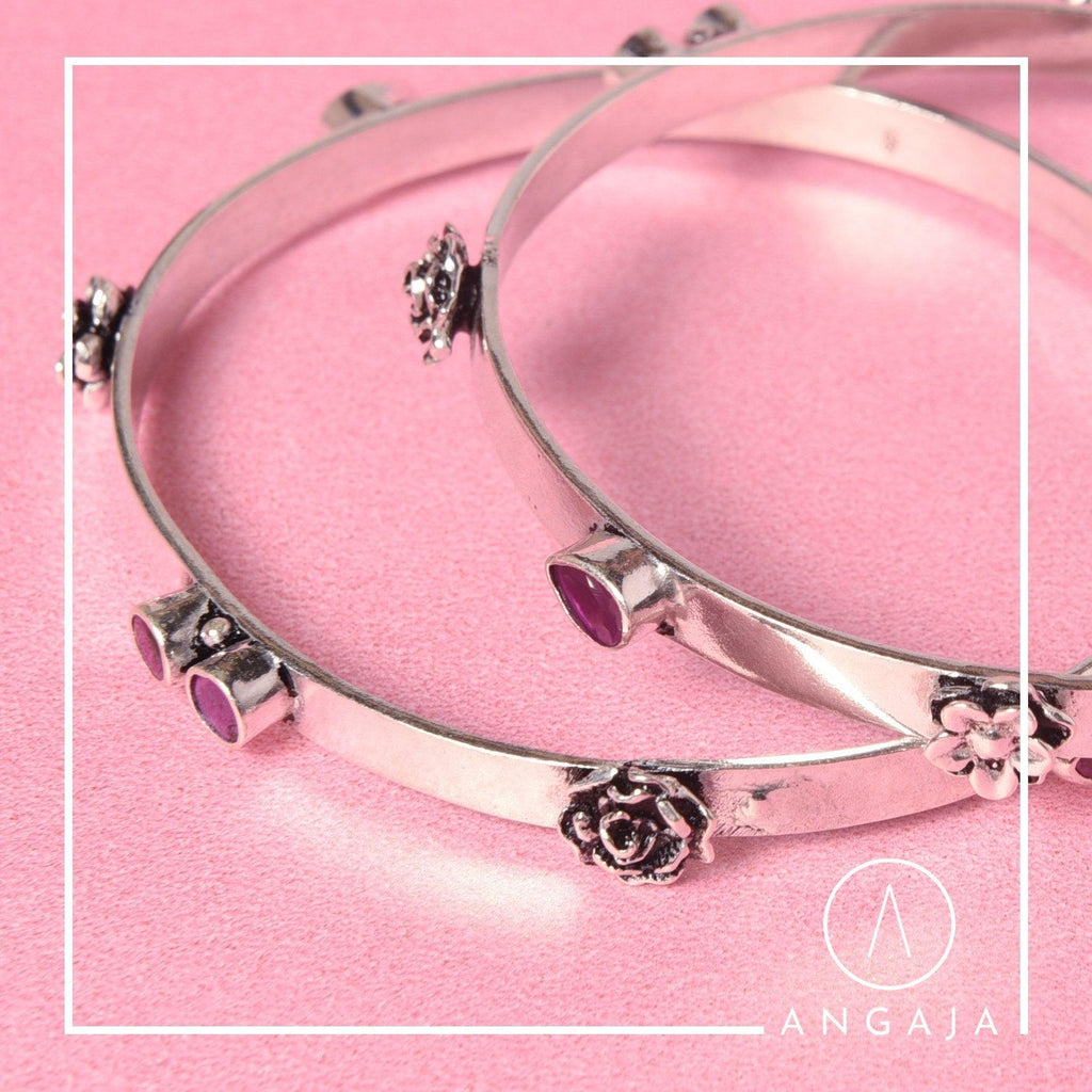 Cut Stone Silver Bangles - Angaja Silver