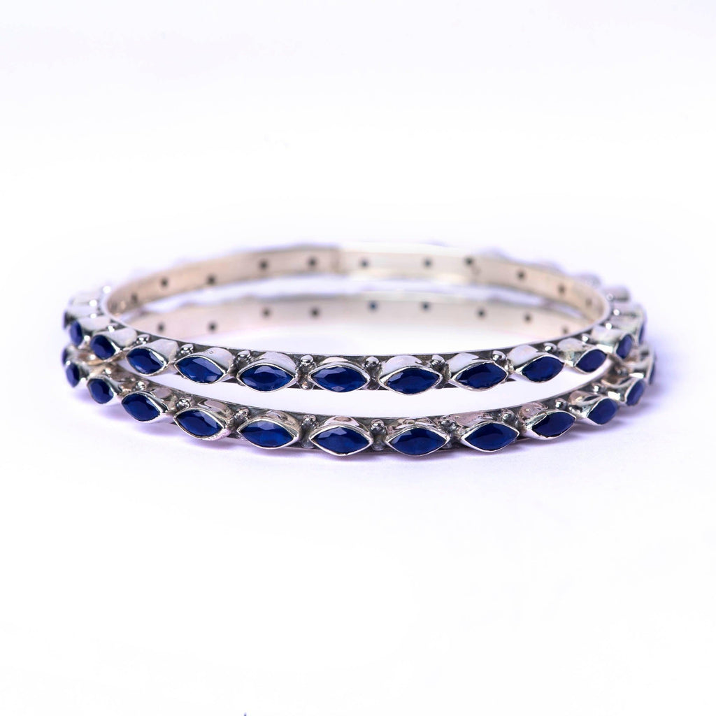 Cut Stone Silver Bangles - Angaja Silver