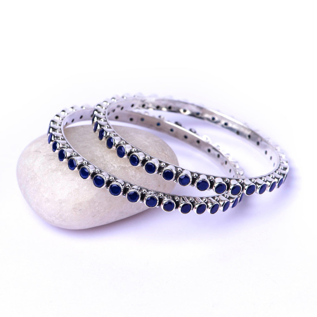 Cut Stone Silver Bangles - Angaja Silver