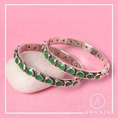 Cut Stone Silver Bangles